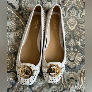 Michael Kors White Flats with Gold Accents